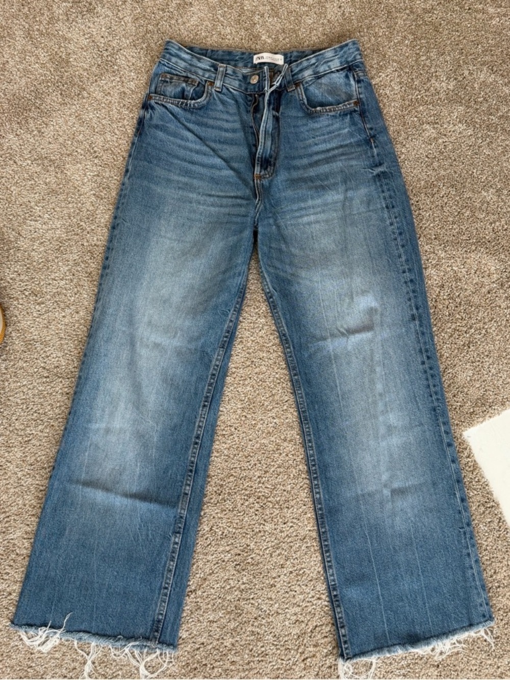 J. Crew Medium Blue Wide-Leg Jeans with Frayed Hem